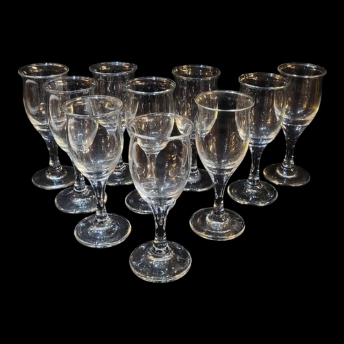 302 - HOLMGAARD, A SET OF TEN VINTAGE DANISH RED WINE GLASSES
Plain contemporary design.
(approx 20cm)