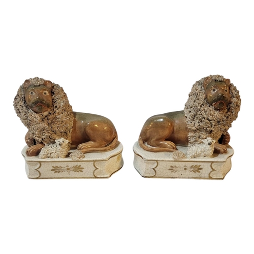 370 - AN EARLY 19TH CENTURY STAFFORDSHIRE FIGURAL GROUP OF LION AND LAMB, CIRCA 1835 - 40
Attributed to J&... 