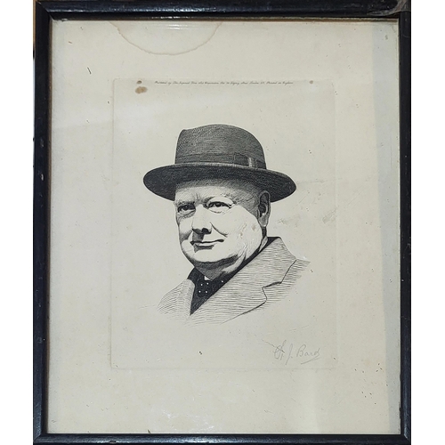 391 - SIR WINSTON CHURCHILL,A MID CENTURY BLACK AND WHITE ENGRAVED PORTRAIT
Published by The Imperial Fine... 