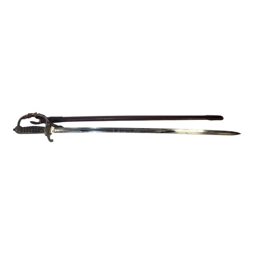 348 - ENGLISH MILITARY INTEREST, A LATE VICTORIAN HALF BASKET HILTED ARTILLERY OFFICER'S BACKSWORD 
The st... 