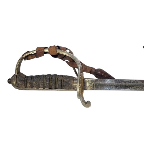 348 - ENGLISH MILITARY INTEREST, A LATE VICTORIAN HALF BASKET HILTED ARTILLERY OFFICER'S BACKSWORD 
The st... 