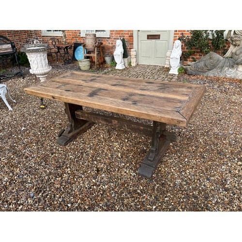 405 - A SET OF SIX VICTORIAN MAHOGANY BAR BACK DINING CHAIRS AND LATER REFECTORY TABLE
Raised on trestle s... 