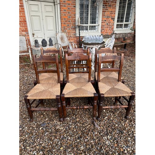 405 - A SET OF SIX VICTORIAN MAHOGANY BAR BACK DINING CHAIRS AND LATER REFECTORY TABLE
Raised on trestle s... 