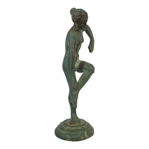 105 - AFTER ROMAN EMPIRE ANTIQUITIES, A BRONZE GREEN PATINATED FIGURE OF VENUS, GODDESS OF LOVE AND BEAUTY... 