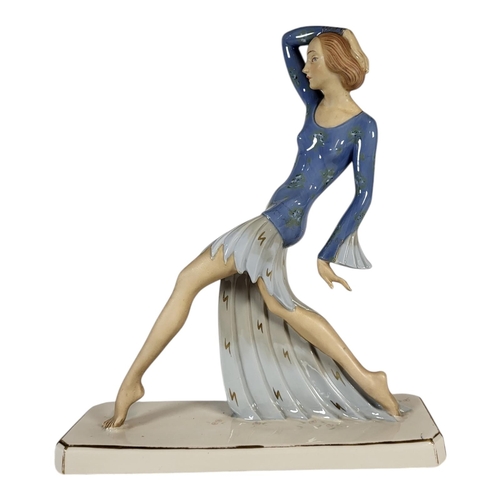 109 - ROYAL DUX, AN ART DECO BOHEMIAN PORCELAIN FIGURE OF A FEMALE EROTIC DANCER, MODEL AFTER JOSEF LORENZ... 