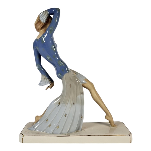 109 - ROYAL DUX, AN ART DECO BOHEMIAN PORCELAIN FIGURE OF A FEMALE EROTIC DANCER, MODEL AFTER JOSEF LORENZ... 