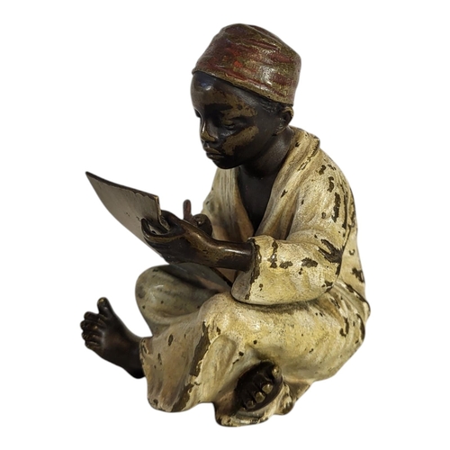 120 - FIRMLY ATTRIBUTED TO FRANZ BERGMAN, AN AUSTRIAN BRONZE COLD PAINTED MODEL OF AN ARAB BOY, CIRCA 1900... 