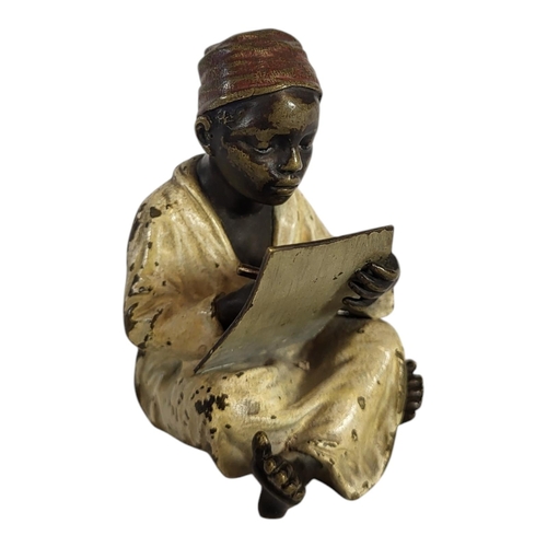 120 - FIRMLY ATTRIBUTED TO FRANZ BERGMAN, AN AUSTRIAN BRONZE COLD PAINTED MODEL OF AN ARAB BOY, CIRCA 1900... 