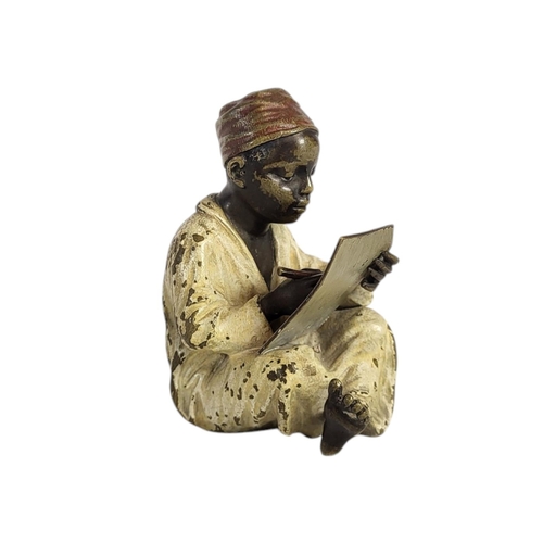 120 - FIRMLY ATTRIBUTED TO FRANZ BERGMAN, AN AUSTRIAN BRONZE COLD PAINTED MODEL OF AN ARAB BOY, CIRCA 1900... 