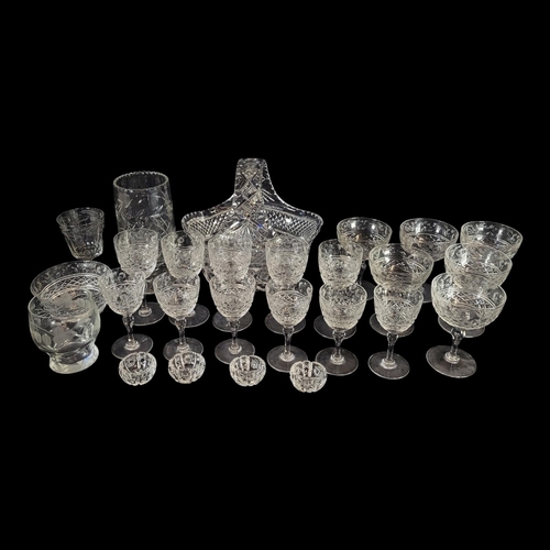 132 - A COLLECTION OF EARLY 20TH CENTURY CUT LEAD CRYSTAL GLASS
Comprising a sweetmeat basket, six champag... 