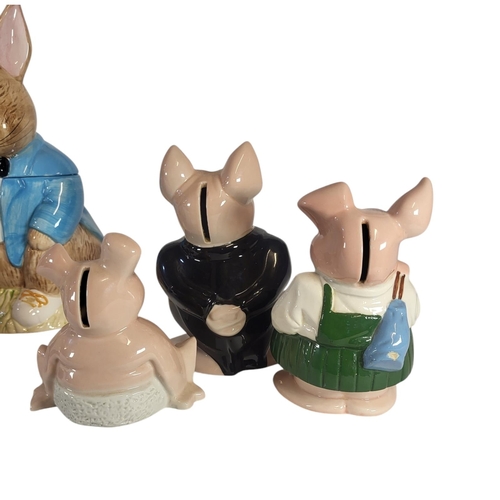 145 - WADE OF ENGLAND, A COMPLETE SET OF SIX NOVELTY CHILDREN'S NATWEST PIGGY BANKS, 1983 - 1988
All with ... 