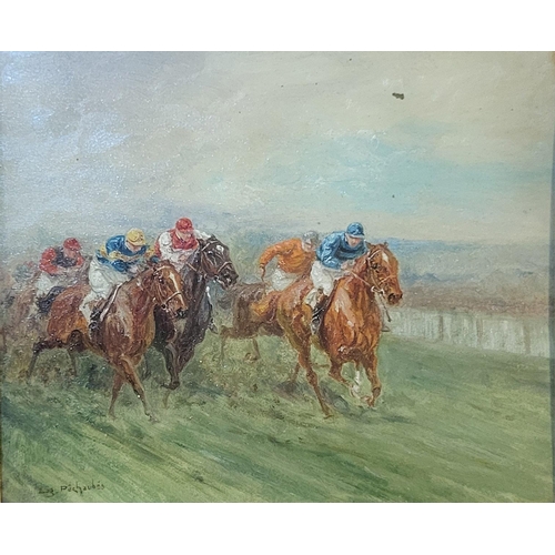 2 - EUGENE PECHAUBER, 1890 - 1967, A PAIR OF OIL ON BOARD HORSE RACING SCENES
Opposing views including a... 