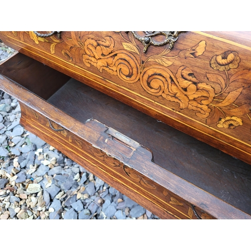 301 - A 19TH CENTURY DUTCH WALNUT AND FLORAL MARQUETRY INLAID DISPLAY CABINET ON BOMBE CHEST
The central c... 