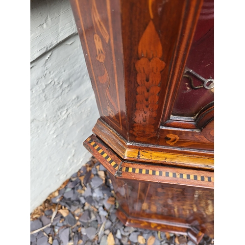 301 - A 19TH CENTURY DUTCH WALNUT AND FLORAL MARQUETRY INLAID DISPLAY CABINET ON BOMBE CHEST
The central c... 