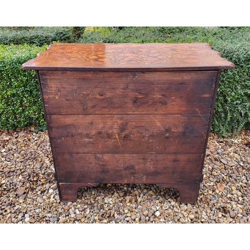 302 - A 19TH CENTURY DUTCH WALNUT AND FLORAL MARQUETRY INLAID BOMBE CHEST
The cartouche top above three lo... 