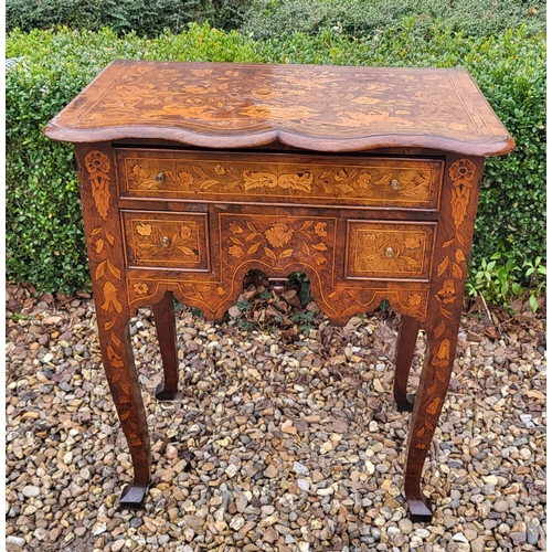 303 - AN 18TH/19TH CENTURY DUTCH WALNUT AND FLORAL MARQUETRY INLAID LOWBOY
With cartouche top above an arr... 