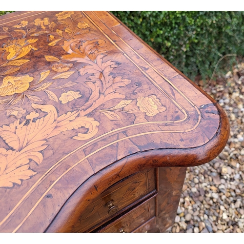 303 - AN 18TH/19TH CENTURY DUTCH WALNUT AND FLORAL MARQUETRY INLAID LOWBOY
With cartouche top above an arr... 