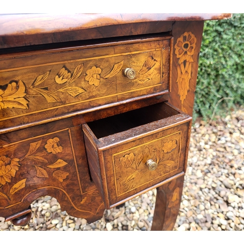 303 - AN 18TH/19TH CENTURY DUTCH WALNUT AND FLORAL MARQUETRY INLAID LOWBOY
With cartouche top above an arr... 