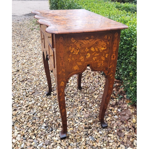 303 - AN 18TH/19TH CENTURY DUTCH WALNUT AND FLORAL MARQUETRY INLAID LOWBOY
With cartouche top above an arr... 