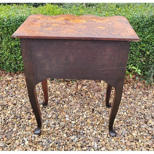 303 - AN 18TH/19TH CENTURY DUTCH WALNUT AND FLORAL MARQUETRY INLAID LOWBOY
With cartouche top above an arr... 