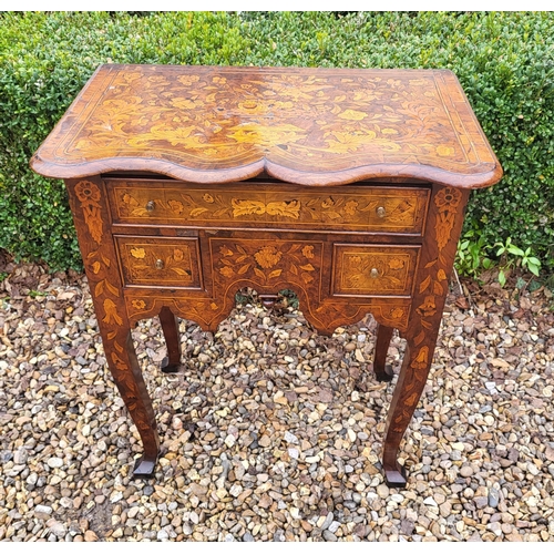 303 - AN 18TH/19TH CENTURY DUTCH WALNUT AND FLORAL MARQUETRY INLAID LOWBOY
With cartouche top above an arr... 