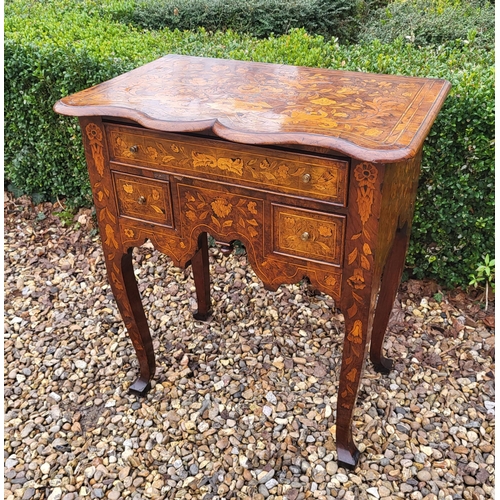 303 - AN 18TH/19TH CENTURY DUTCH WALNUT AND FLORAL MARQUETRY INLAID LOWBOY
With cartouche top above an arr... 