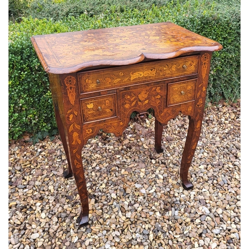 303 - AN 18TH/19TH CENTURY DUTCH WALNUT AND FLORAL MARQUETRY INLAID LOWBOY
With cartouche top above an arr... 