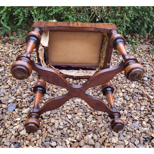 313 - AN 18TH/19TH CENTURY QUEEN ANNE STOOL
With crewel work cover, above solid apron, raised on four cup ... 