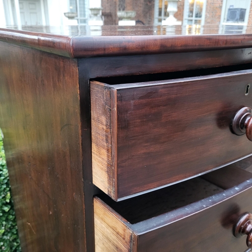 316 - A VICTORIAN MAHOGANY BOW FRONTED CHEST
With two short above three long drawers, wooden handles, on s... 