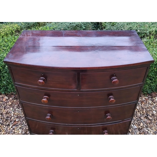 316 - A VICTORIAN MAHOGANY BOW FRONTED CHEST
With two short above three long drawers, wooden handles, on s... 