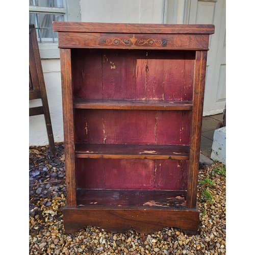 317 - A LATE VICTORIAN ADAMS REVIVAL WALNUT AND MARQUETRY INLAID OPEN BOOKCASE
Decorated with urn and swag... 