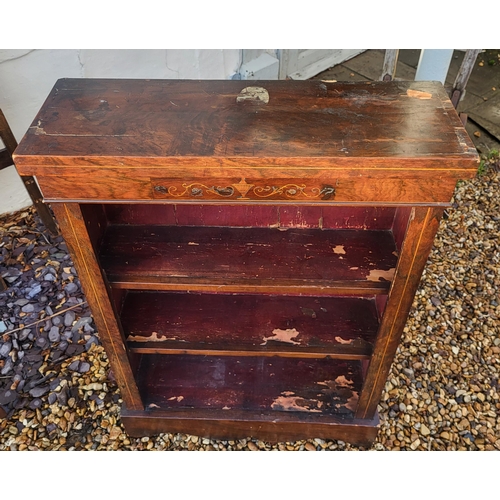 317 - A LATE VICTORIAN ADAMS REVIVAL WALNUT AND MARQUETRY INLAID OPEN BOOKCASE
Decorated with urn and swag... 