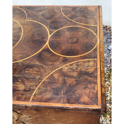 319 - AN EARLY 18TH CENTURY OLIVE WOOD AND LINE INLAID OYSTER VENEERED CHEST
Of two short above three long... 