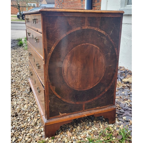 319 - AN EARLY 18TH CENTURY OLIVE WOOD AND LINE INLAID OYSTER VENEERED CHEST
Of two short above three long... 