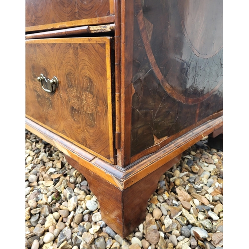 319 - AN EARLY 18TH CENTURY OLIVE WOOD AND LINE INLAID OYSTER VENEERED CHEST
Of two short above three long... 