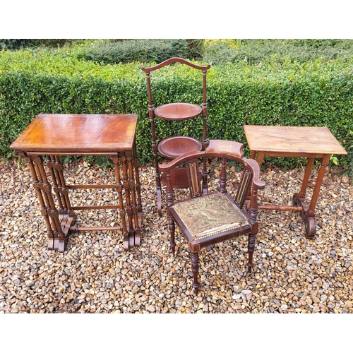 332 - AN EDWARDIAN MAHOGANY FOLDING THREE TIER CAKE STAND
Along with a Victorian mahogany occasional table... 