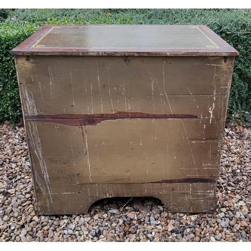 336 - A 19TH CENTURY MAHOGANY AND SATINWOOD KNEEHOLE DESK
With tooled leather writing surface above an arr... 