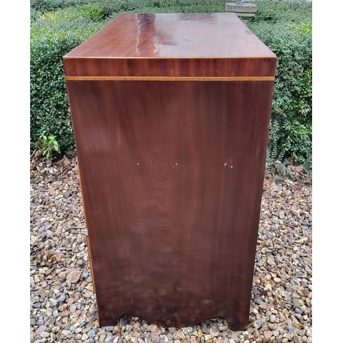 340 - A VICTORIAN MAHOGANY CHEST OF THREE LONG DRAWERS
Fitted with knob handles, on shaped apron on bracke... 