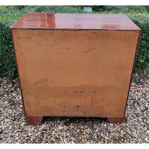 340 - A VICTORIAN MAHOGANY CHEST OF THREE LONG DRAWERS
Fitted with knob handles, on shaped apron on bracke... 