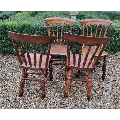 341 - A SET OF FOR MID VICTORIAN BEECHWOOD AND ELM SEATED COUNTRY FARMHOUSE DINING CHAIRS
With turned spin... 