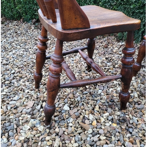 341 - A SET OF FOR MID VICTORIAN BEECHWOOD AND ELM SEATED COUNTRY FARMHOUSE DINING CHAIRS
With turned spin... 