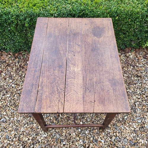 347 - A 19TH CENTURY OAK FARMHOUSE TABLE
Having a plank top single drawer, on square tapering legs.
(w 67c... 