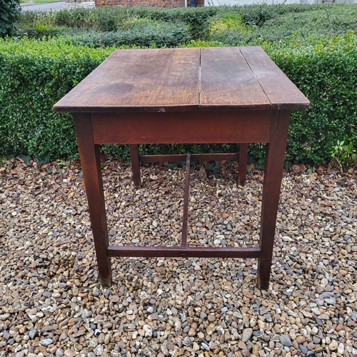 347 - A 19TH CENTURY OAK FARMHOUSE TABLE
Having a plank top single drawer, on square tapering legs.
(w 67c... 