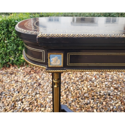 350 - NAPLEON II SECOND EMPIRE, 1848 - 1870, AN EBONISED BOULLE AND ORMOLU CARD TABLE
Top inlaid with styl... 