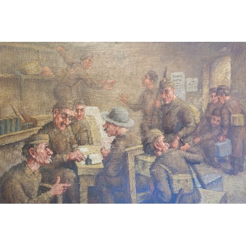 21 - 20TH CENTURY BRITISH SCHOOL OIL ON BOARD, WWI WAR SCENE
Soldiers in billet, together with another ve... 