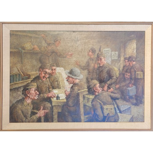 21 - 20TH CENTURY BRITISH SCHOOL OIL ON BOARD, WWI WAR SCENE
Soldiers in billet, together with another ve... 