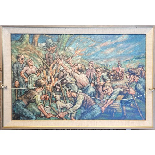 21 - 20TH CENTURY BRITISH SCHOOL OIL ON BOARD, WWI WAR SCENE
Soldiers in billet, together with another ve... 