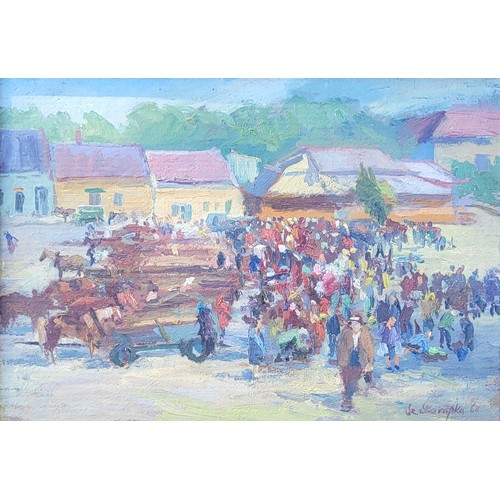 30 - SZCZEPAN SKORUPKA, POLISH, 1903 - 1997, OIL ON CANVAS
Crown with horses and carts, signed 'LR', date... 