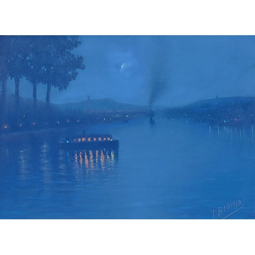 32 - T. BIANCO, WATERCOLOUR
Moonlight harbour, signed 'LR'.
(22cm x 37cm/8⅝