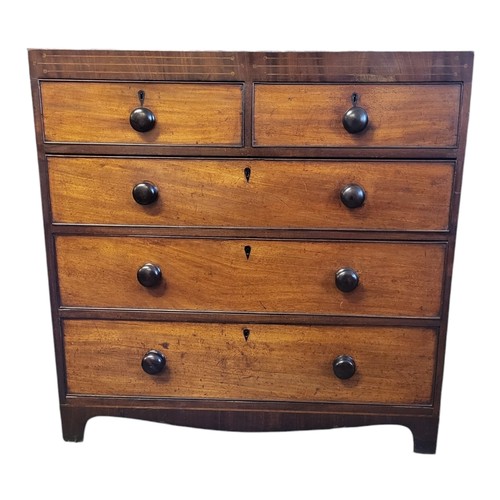 345 - A VICTORIAN MAHOGANY CHEST
Of two short and three long drawers fitted with knob handles, on bracket ... 